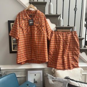 Veezo Wear Orange Plaid Short Set sz XL 2XL